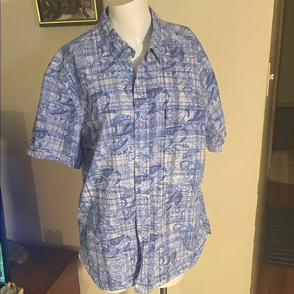 Ralph Lauren Men's Blue Patterned Cotton Button Down Shirt